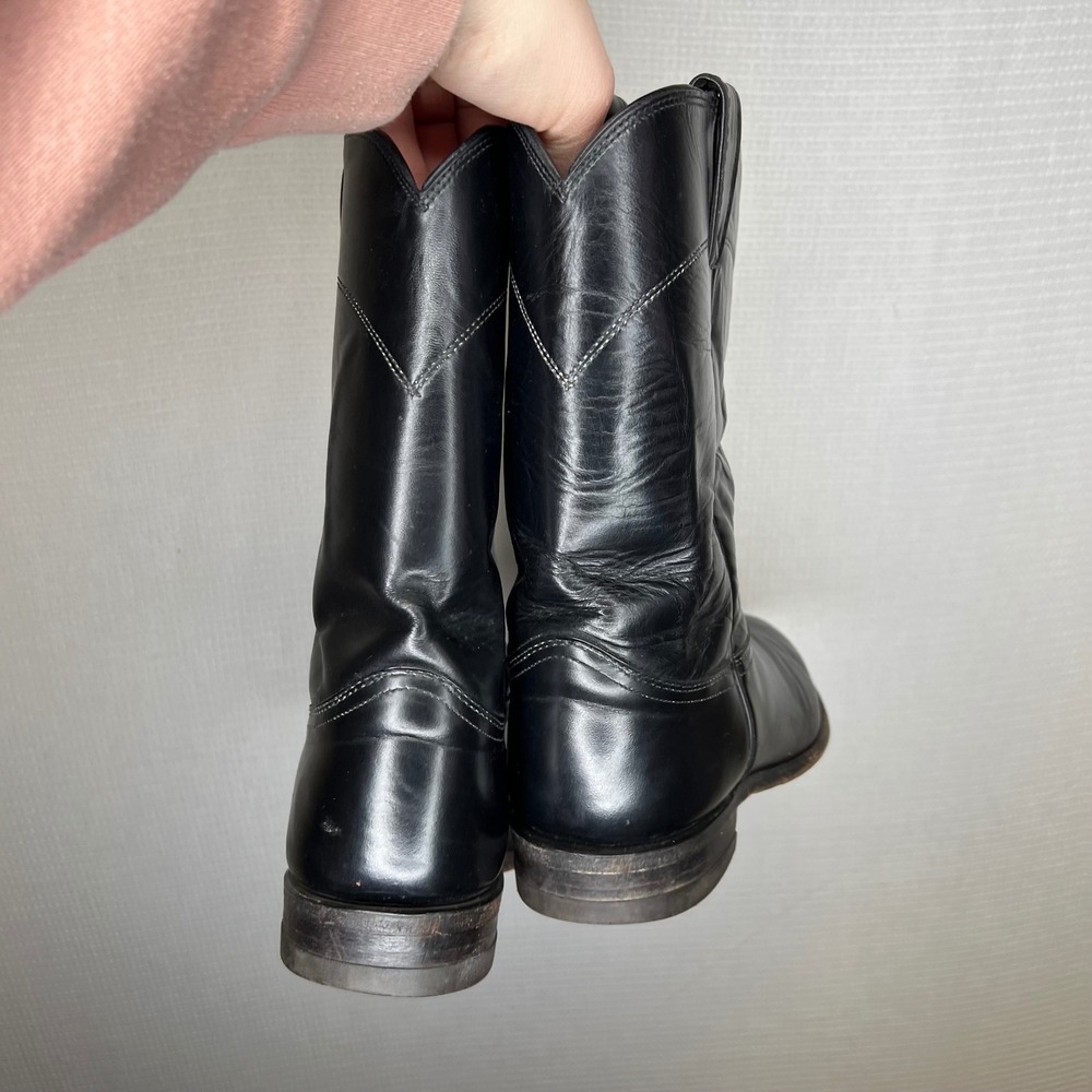 Justin Mens Black Leather Vintage Western Roper Boot 3133 Made in USA Size 9.5EE - Picture 3 of 7